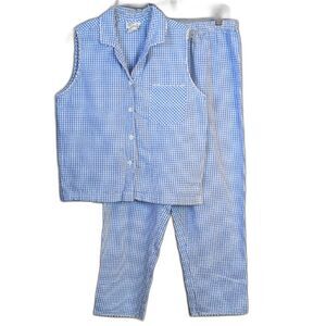 Character Blue Seersucker Pajama Set Women's L Vintage
